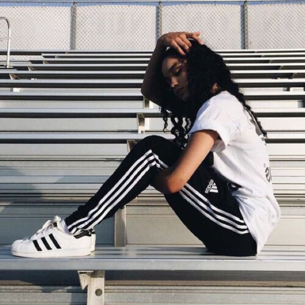 Adidas Black and White Joggers with Signature Stripes